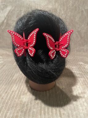 Red Butterfly Rhinestone Hair Clips